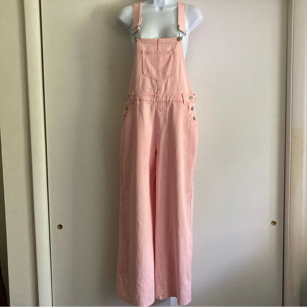 Vici She + Sky Pretty in Pink Denim Overalls, NWOT Sz S - Picture 2 of 16